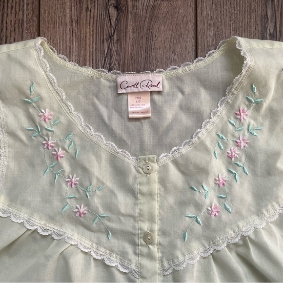 Vintage Carroll Reed Floral Embroidered Yellow Nightgown with Lace Detailing - Picture 1 of 10